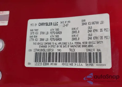 2008 Dodge Ram 1500 Slt из США, поврежденный, VIN 1D7HA18N58J169710